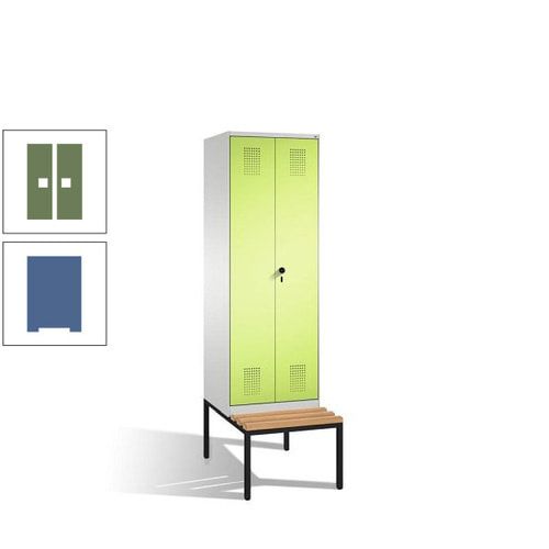 Doppel-Spind, Garderobenschrank, Buche Sitzbank untergebaut, 2 Abteile a 300 mm, Korpus anthrazitgrau, Tür anthrazitgrau, 2.090 x 600 x 815 mm (HxBxT)
