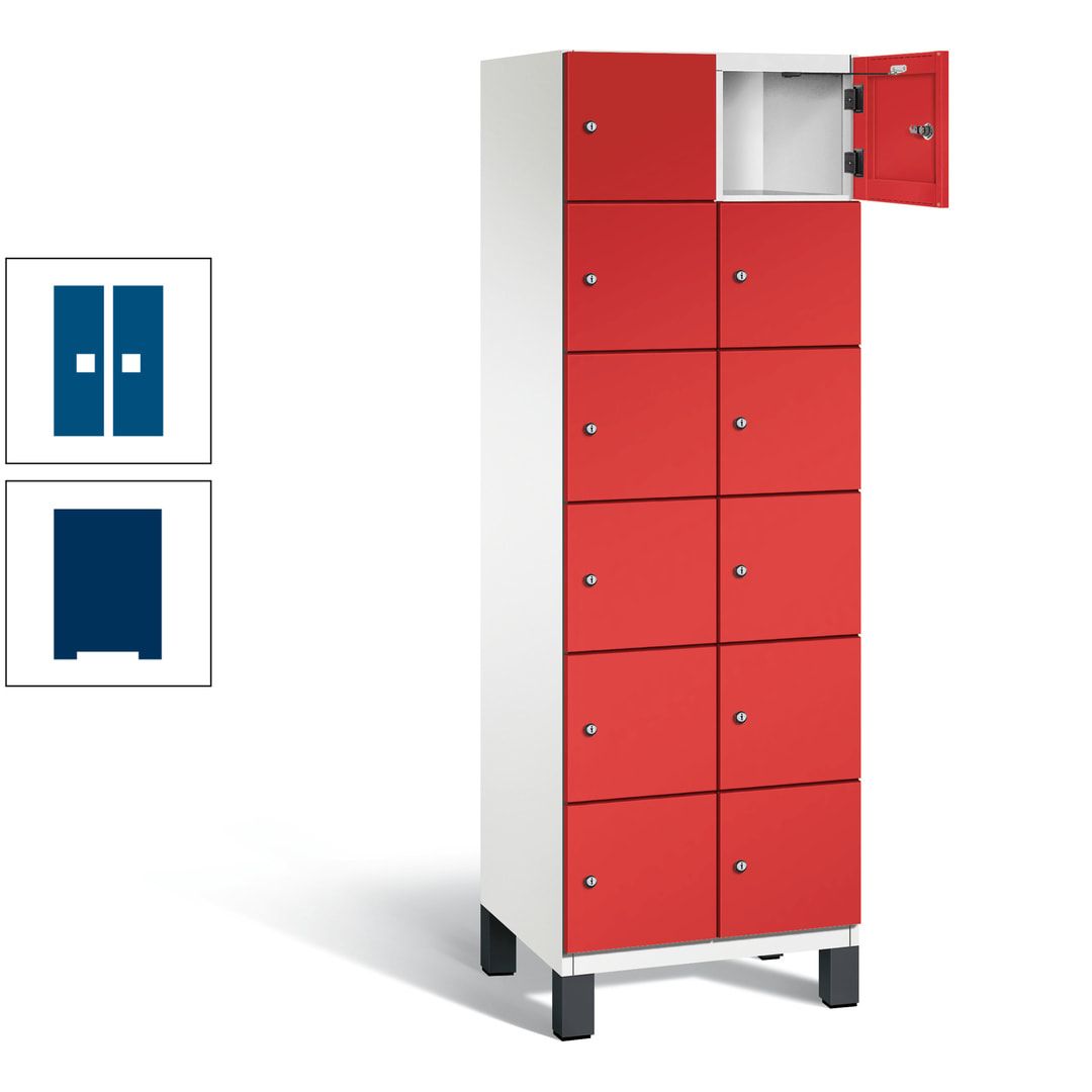 Fächerschrank, Stahlschrank, 12 Fächer, Türöffnungsbegrenzer, Füße, 1.980 x 600 x 525 mm (HxBxT), Korpus anthrazitgrau, Front anthrazitgrau