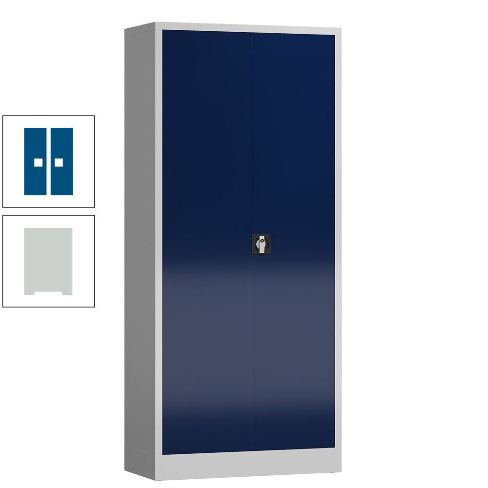 Aktenschrank, Büroschrank, abschließbar, Flügeltüren, 4 Fachböden, 1.800 x 800 x 380 mm (HxBxT), Stahl, Korpus und Türen lichtgrau