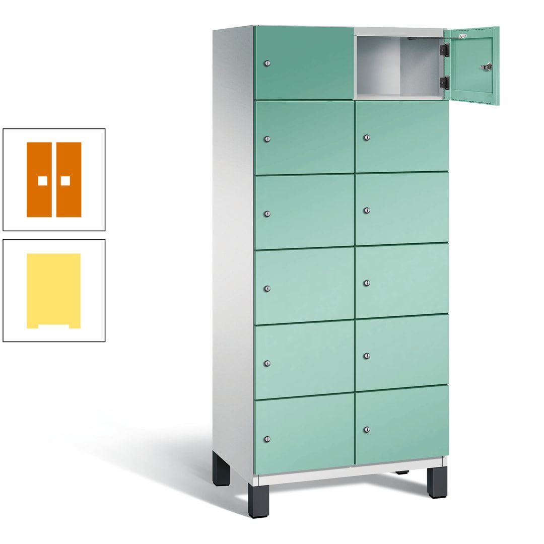 Fächerschrank, Stahlschrank, 12 Fächer, Türöffnungsbegrenzer, Füße, 1.980 x 800 x 525 mm (HxBxT), Korpus anthrazitgrau, Front anthrazitgrau