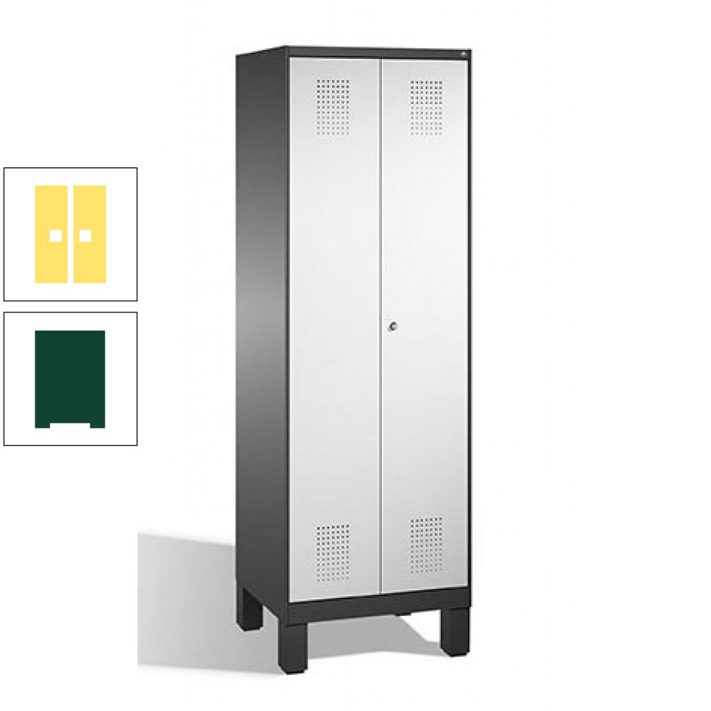 Doppel-Spind, Doppeltüren, Garderobenschrank mit Füßen, 2 Abteile a 300 mm, Korpus anthrazitgrau, Tür anthrazitgrau, 1.850 x 600 x 500 mm (HxBxT)