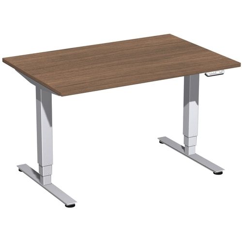 Schreibtisch, Elektro Pro+, elektronisch höhenverstellbar, 625-1.285 x 1.200 x 800 mm (HxBxT), Gestell silber, Dekor Buche