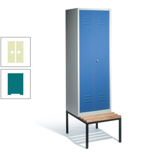 Doppel-Spindschrank, Buche Sitzbank untergebaut, 2 Abteile a 300 mm, Korpus lichtgrau, Tür anthrazitgrau, 2.090 x 610 x 815 mm (HxBxT)