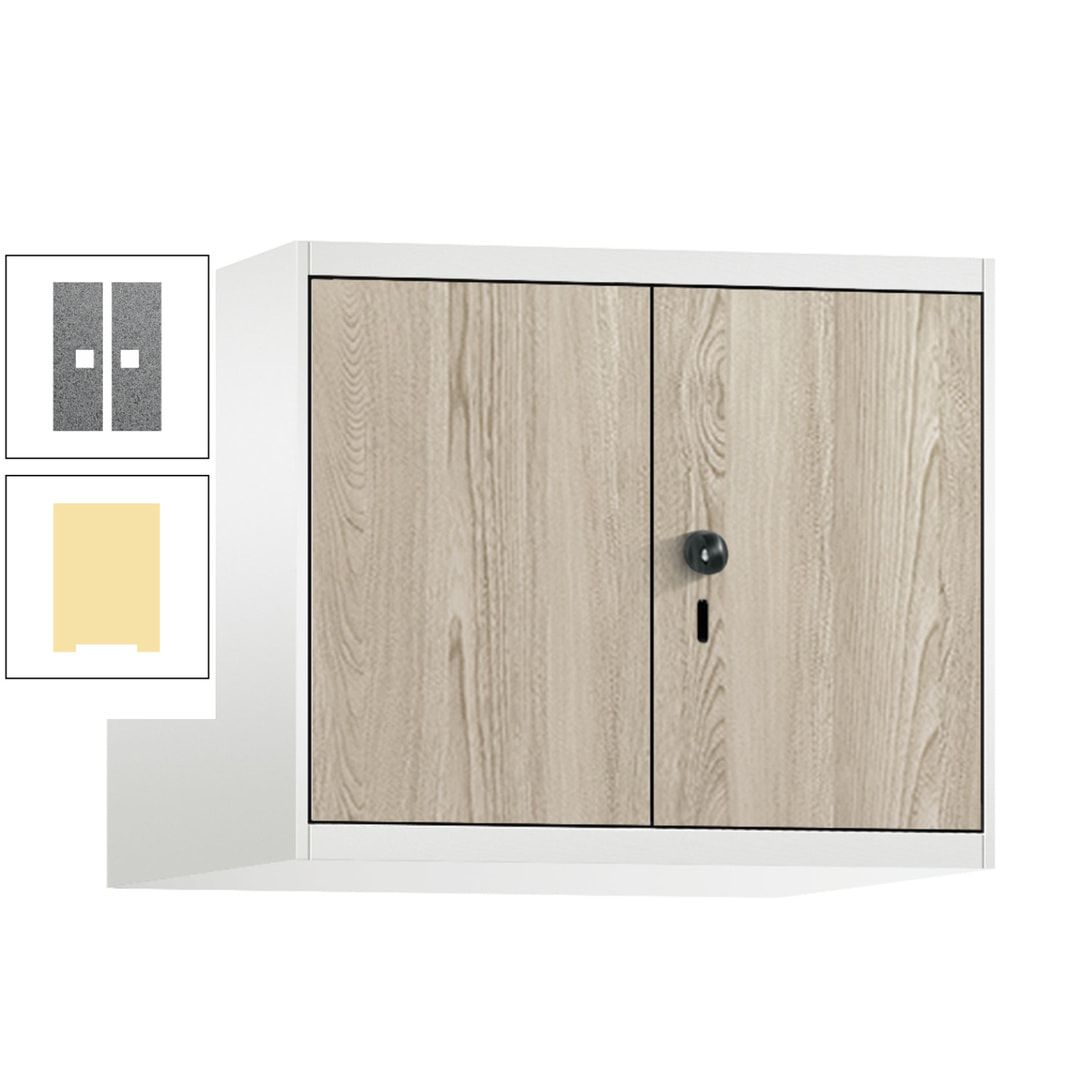 Aufsatzschrank, Schrankaufsatz, Türen paarweise, 2 Fächer a 300 mm, Farbe Pastellgelb, Tür anthrazitgrau , 500 x 600 x 500 mm (HxBxT)