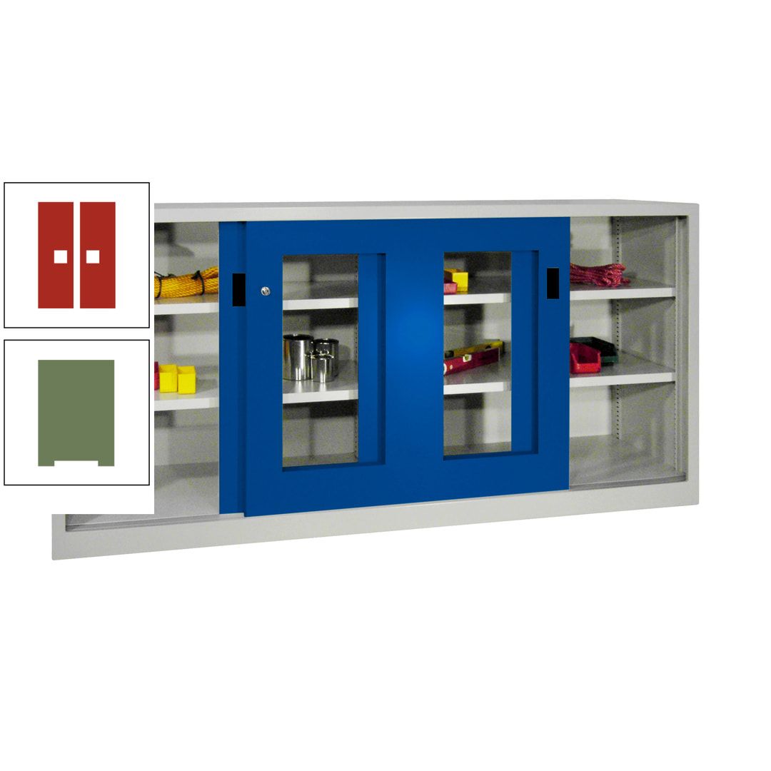 Schiebetürenschrank - Sichtfenstertüren - 1.000x2.000x400 mm (HxBxT) - 4 Böden, gepulvert - Zylinderschloss - anthrazitgrau