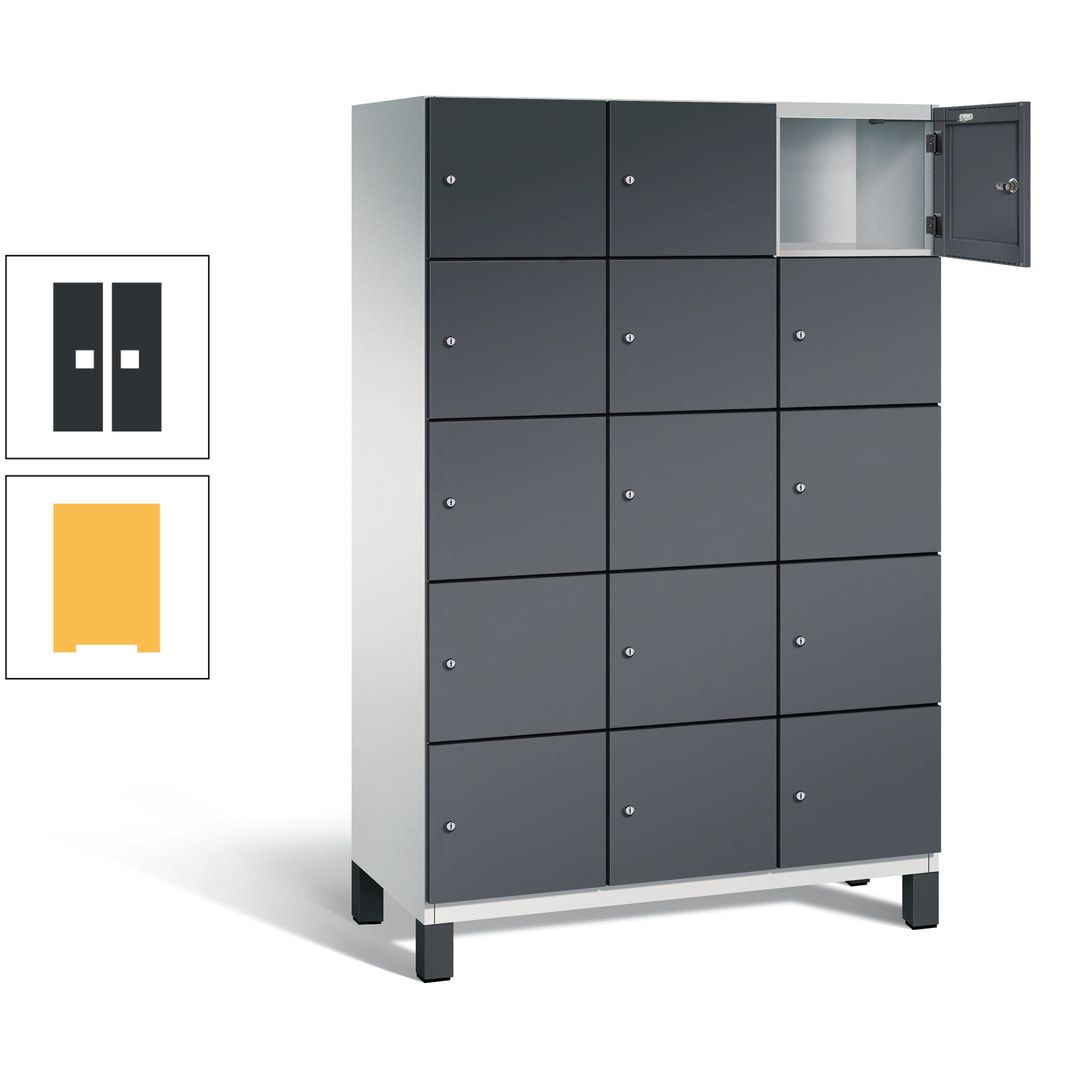 Fächerschrank, Stahlschrank, 15 Fächer, Türöffnungsbegrenzer, Füße, 1.980 x 1.200 x 525 mm (HxBxT), Korpus anthrazitgrau, Front anthrazitgrau