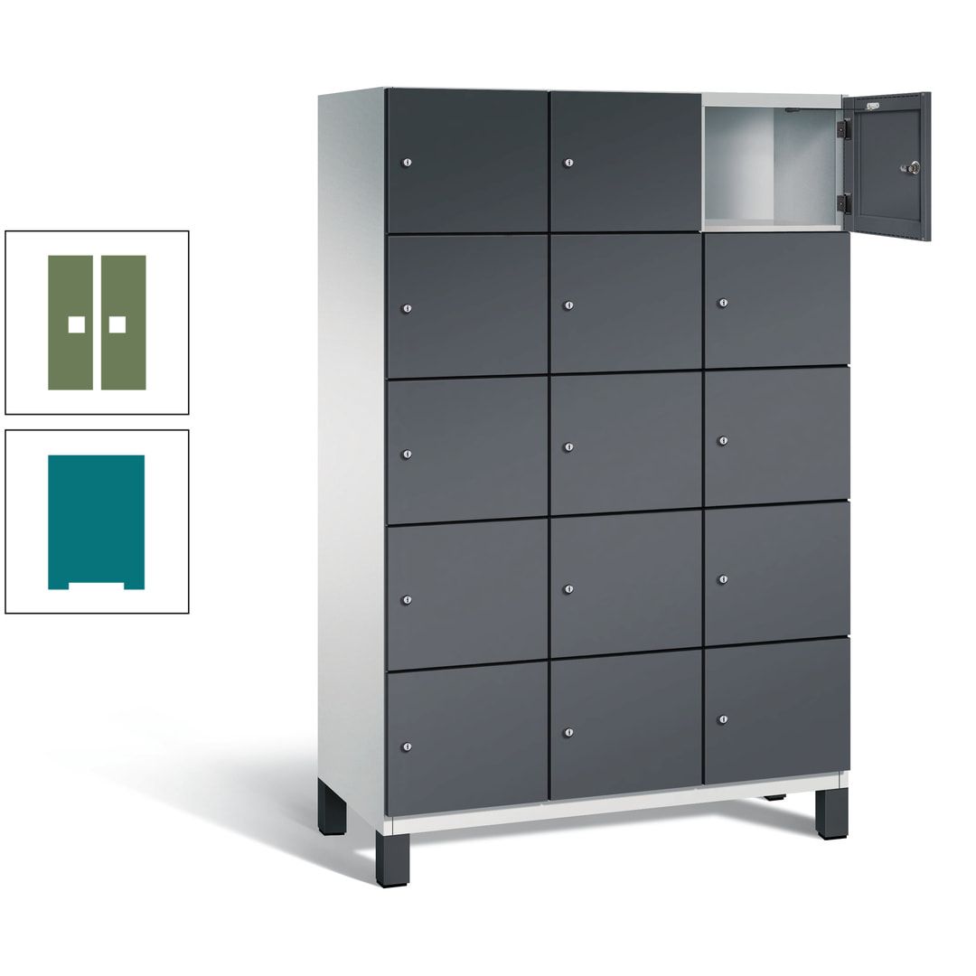 Fächerschrank, Stahlschrank, 15 Fächer, Türöffnungsbegrenzer, Füße, 1.980 x 1.200 x 525 mm (HxBxT), Korpus anthrazitgrau, Front anthrazitgrau