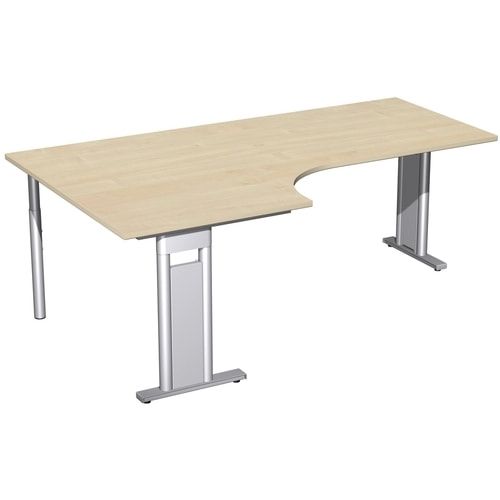 Eckschreibtisch, Eckteil 800 mm, Ecke links, Füße einseitig verkürzt, C-Fuß Pro, 720 x 1.600 x 1.200 mm (HxBxT), Gestell silber, Dekor Ahorn