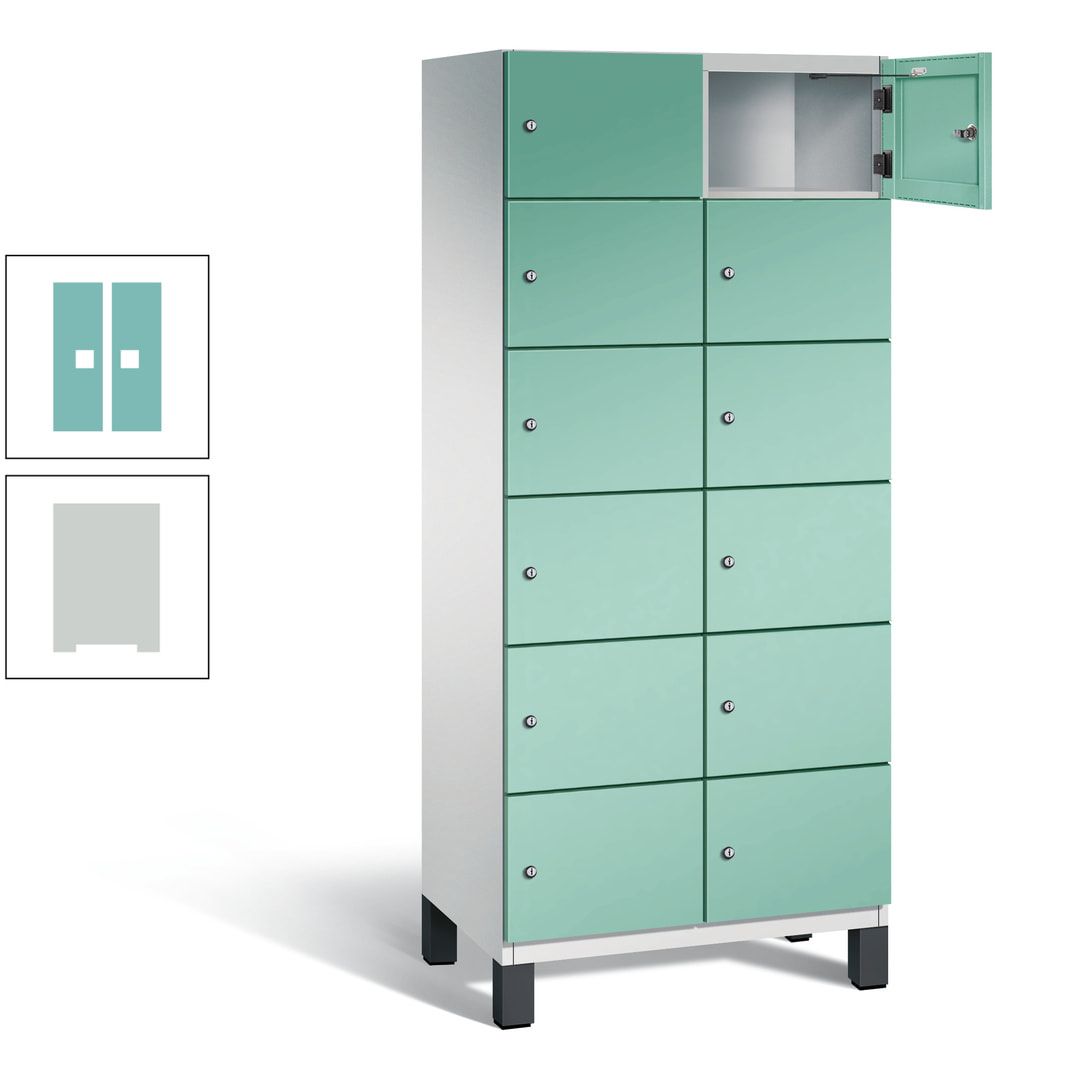 Fächerschrank, Stahlschrank, 12 Fächer, Türöffnungsbegrenzer, Füße, 1.980 x 800 x 525 mm (HxBxT), Korpus anthrazitgrau, Front anthrazitgrau