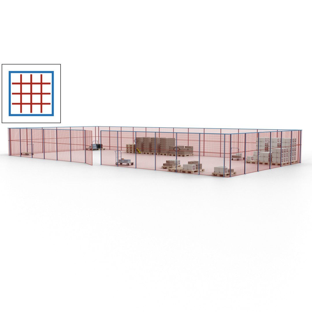 Maschinen Schutzgitter - Hallentrennwand - Sicherheitszaun - Tür - 57 m - 2.200 x 19.900 x 9.400 mm (HxBxT) - enzianblau