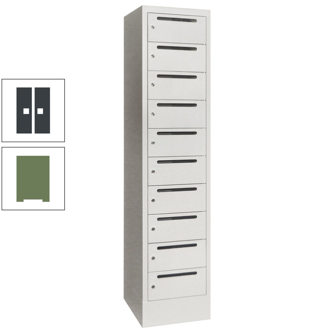 Postverteilerschrank, Schließfachschrank, 1 Abteil a 400 mm, 10 Fächer, 1.850 x 400 x 500 mm (HxBxT), Korpus anthrazitgrau, Front anthrazitgrau
