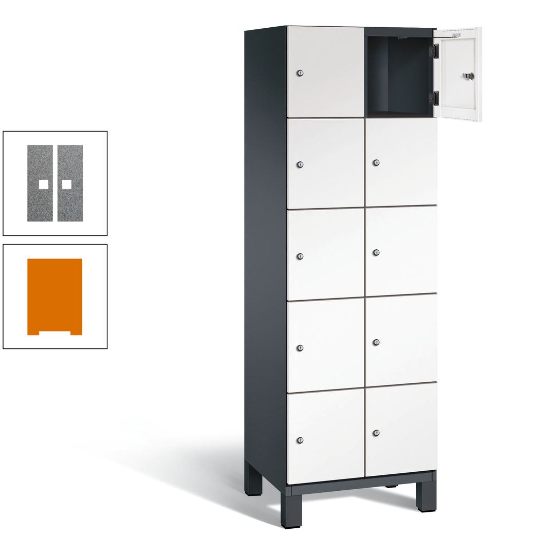 Fächerschrank, Stahlschrank, 10 Fächer, Türöffnungsbegrenzer, Füße, 1.980 x 600 x 525 mm (HxBxT), Korpus anthrazitgrau, Front anthrazitgrau