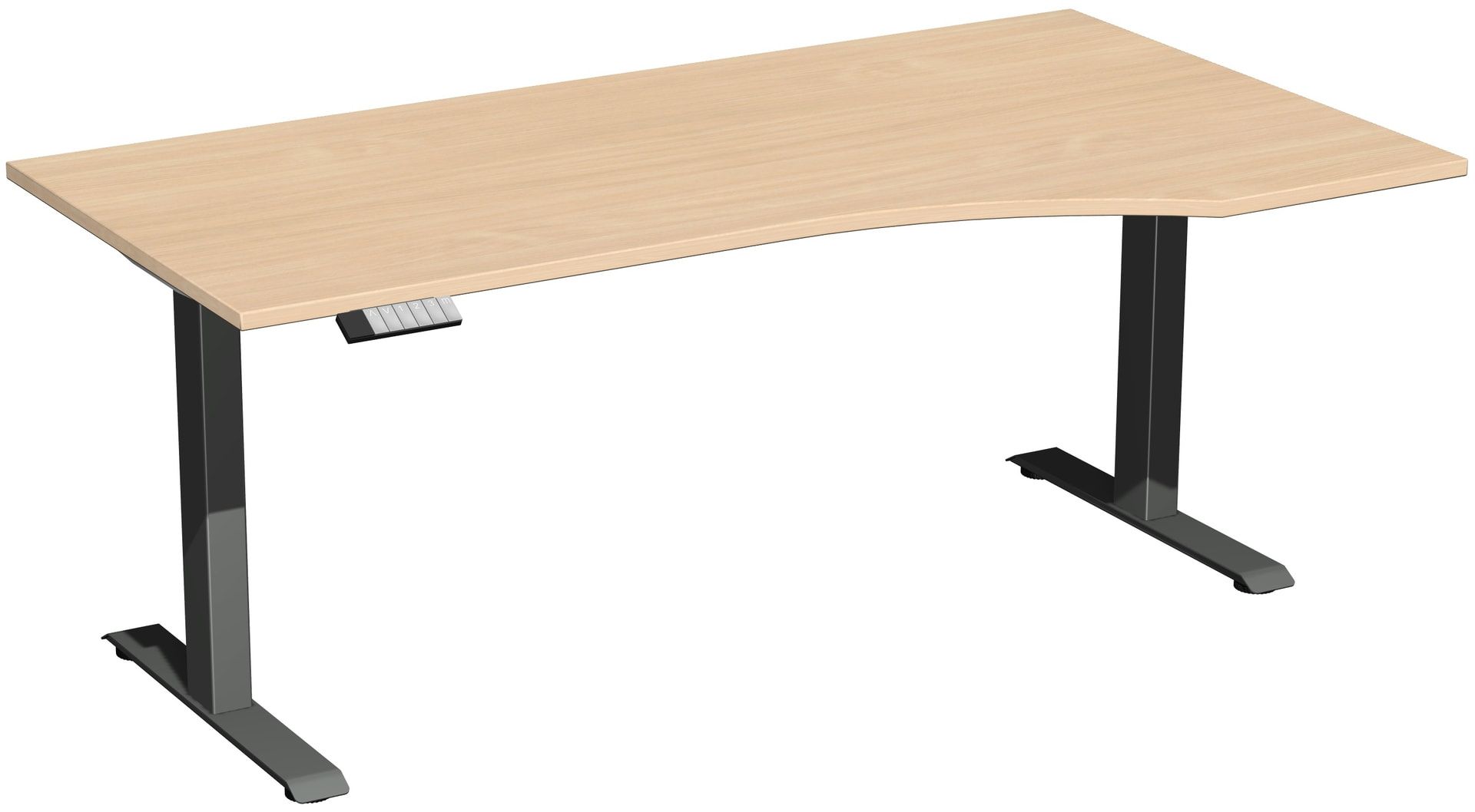 Eckschreibtisch, Ecke rechts, Elevate Basic, elektronisch höhenverstellbar, 730 - 1.230 x 1.800 x 1.000 mm (HxBxT), Gestell anthrazit, Dekor Ahorn