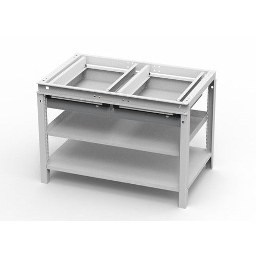 OTTOKIND Werkbank - bündige Arbeitsplatte - 850 x 1.150 x 750 mm (HxBxT) - 2 Schubladen - 2 Ablageböden - lichtgrau