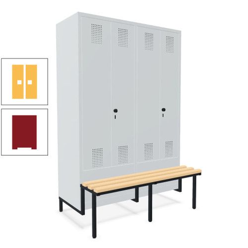 Doppel-Spind, Garderobenschrank, Buche Sitzbank integriert, 4 Abteile 300 mm, Korpus anthrazitgrau, Tür anthrazitgrau, 1.850 x 1.200 x 815 mm (HxBxT)