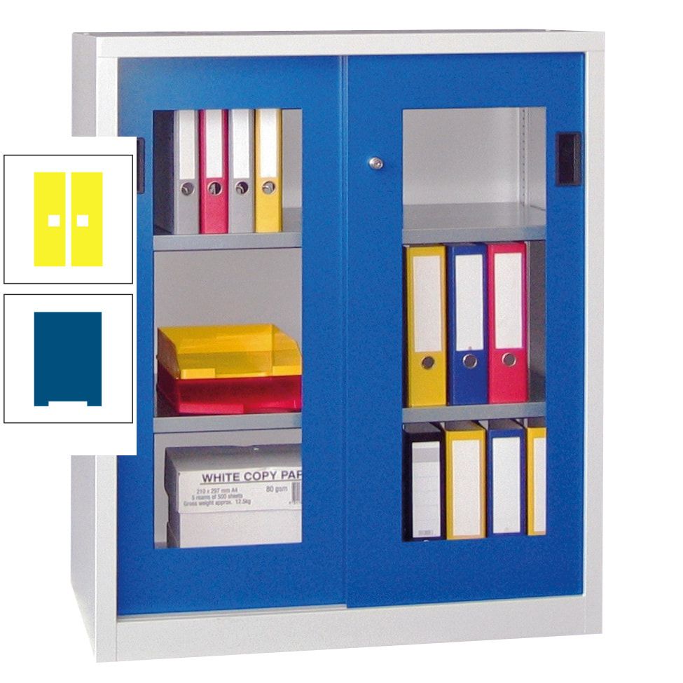 Schiebetürenschrank - Sichtfenstertüren - 1.000x1.000x400 mm (HxBxT) - 2 Böden, gepulvert - Zylinderschloss - anthrazitgrau