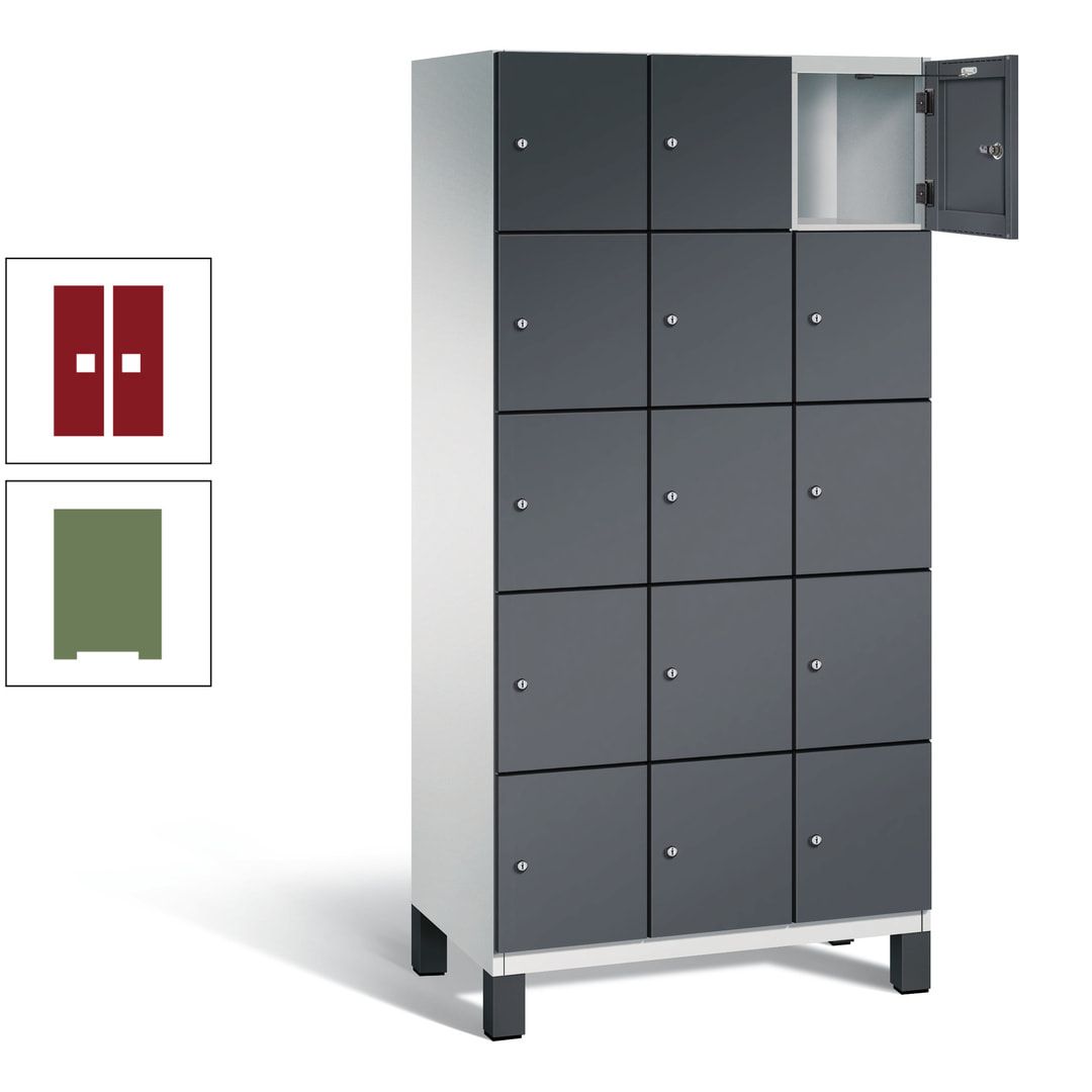 Fächerschrank, Stahlschrank, 15 Fächer, Türöffnungsbegrenzer, Füße, 1.980 x 900 x 525 mm (HxBxT), Korpus anthrazitgrau, Front anthrazitgrau