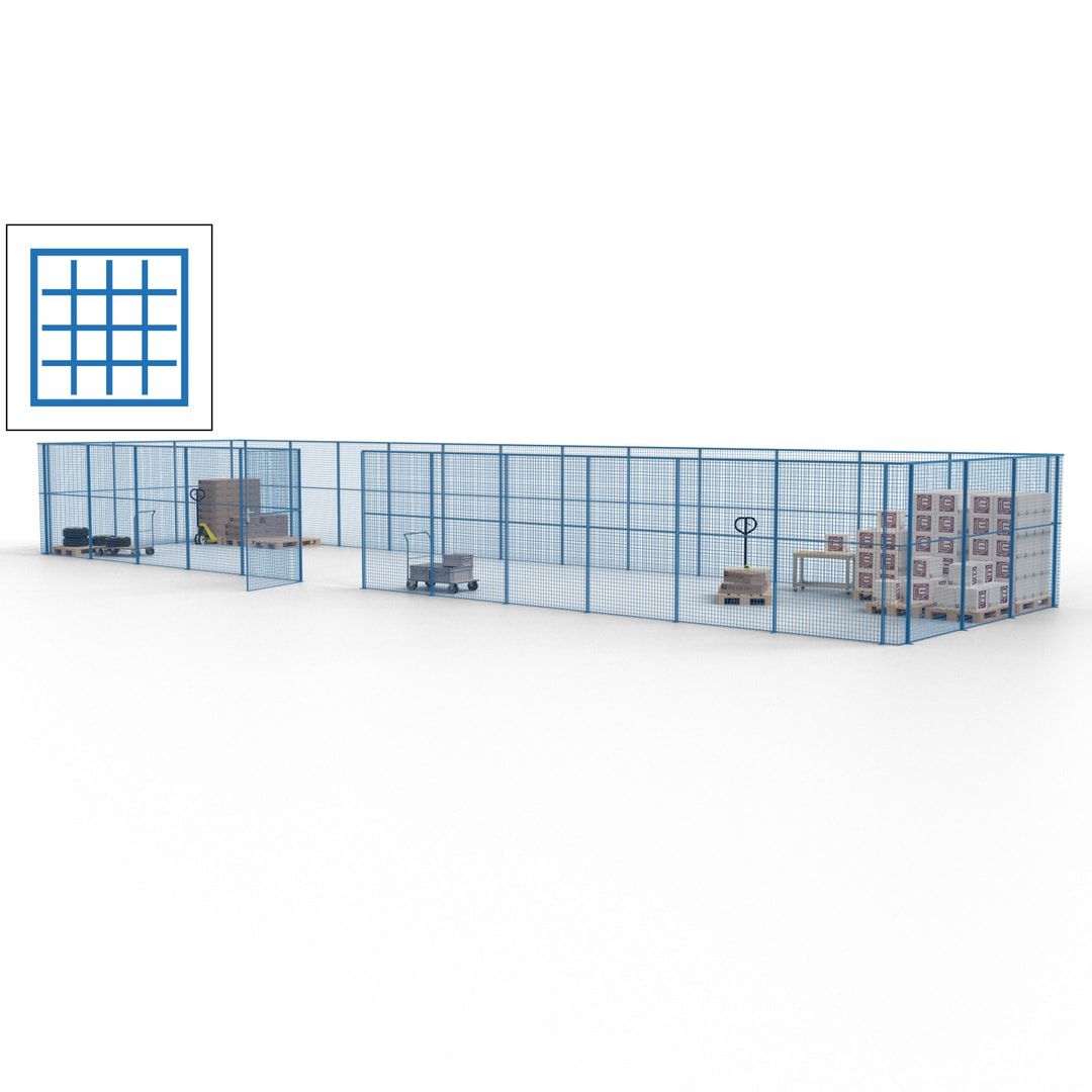 Maschinen Schutzgitter - Hallentrennwand - Sicherheitszaun - Tür - 45 m - 2.200 x 18.400 x 4.900 mm (HxBxT) - enzianblau