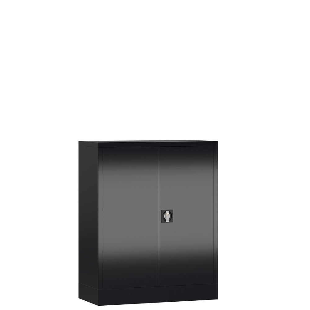Aktenschrank, Büroschrank, abschließbar, Flügeltüren, 2 Fachböden, 1.200 x 920 x 420 mm (HxBxT), Stahl, Korpus und Türen lichtgrau