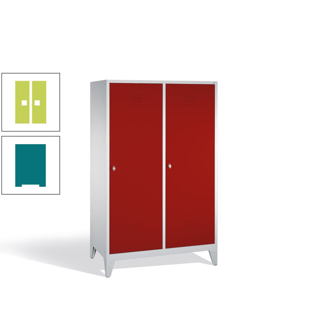 Doppel-Spind mit 2 Großtüren, Garderobenschrank mit Füßen, 4 Abteile a 300 mm, Korpus anthrazitgrau, Tür anthrazitgrau, 1.850 x 1.190 x 500 mm (HxBxT)