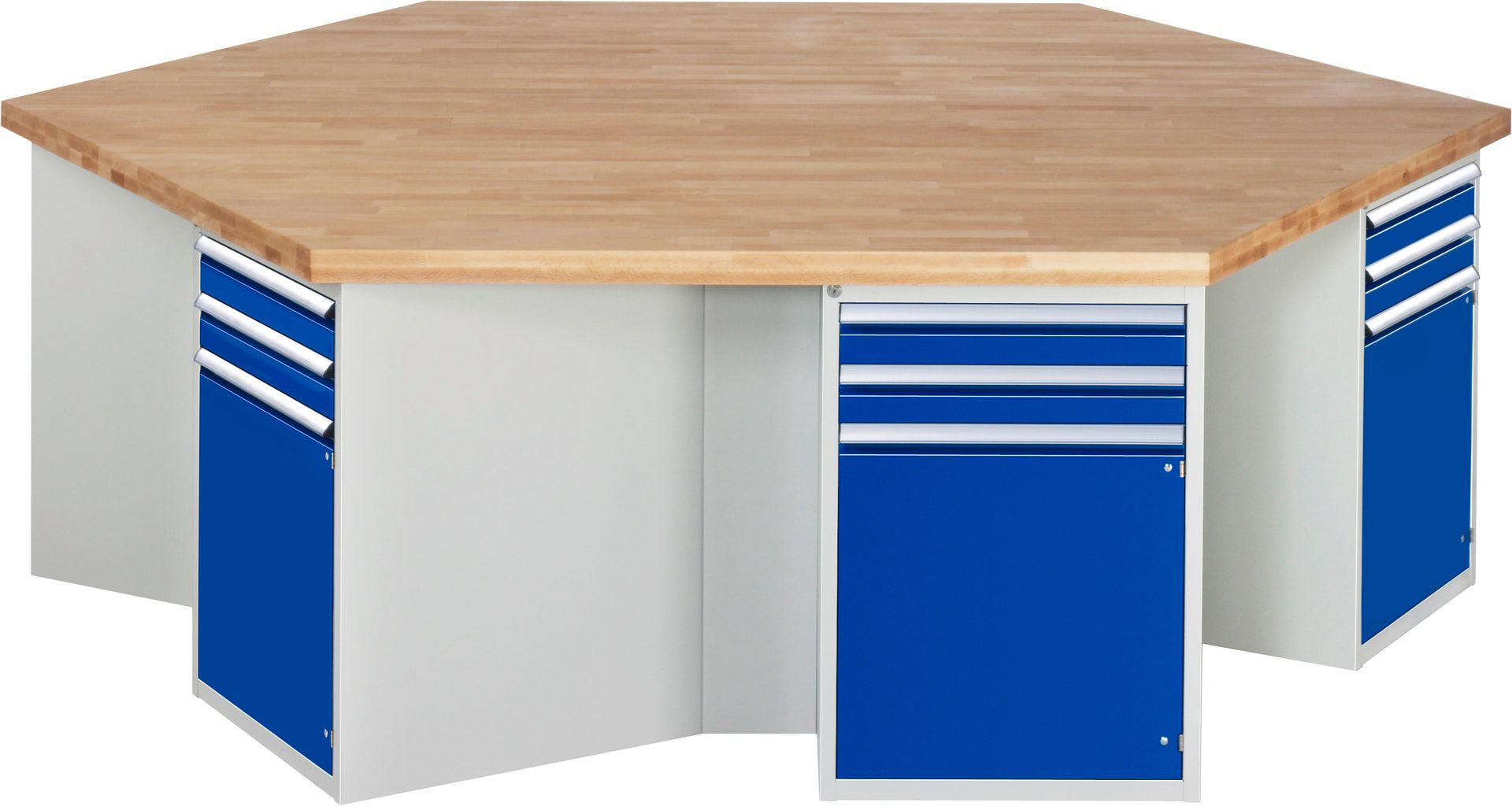 Gruppenwerkbank, Buche, Höhe 850 mm, ohne Energieaufsatz, Unterbau-Container, 2 Schubladen, 1 Tür, 1 Boden - Anthrazitgrau