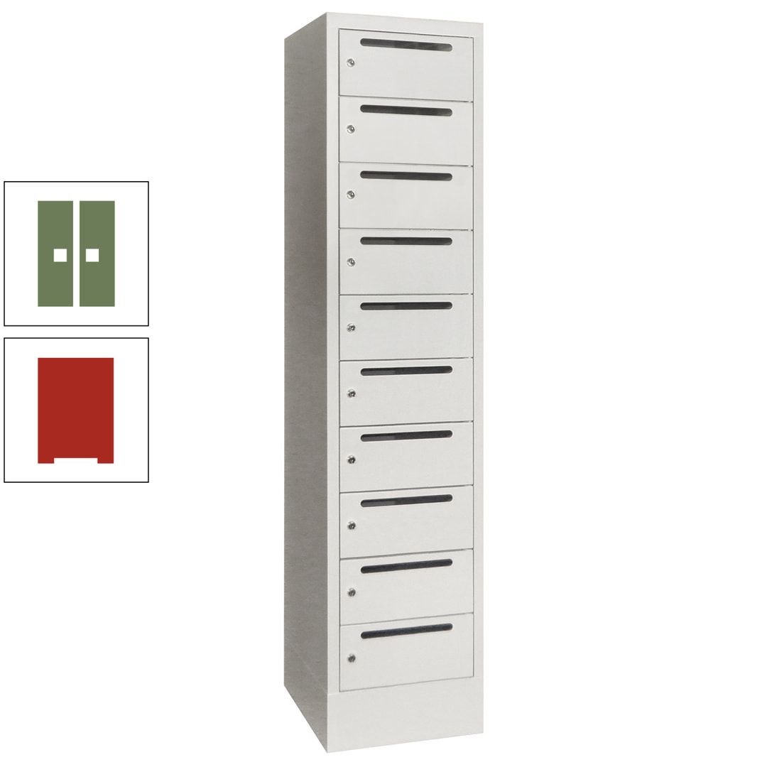Postverteilerschrank, Schließfachschrank, 1 Abteil a 400 mm, 10 Fächer, 1.850 x 400 x 500 mm (HxBxT), Korpus anthrazitgrau, Front anthrazitgrau