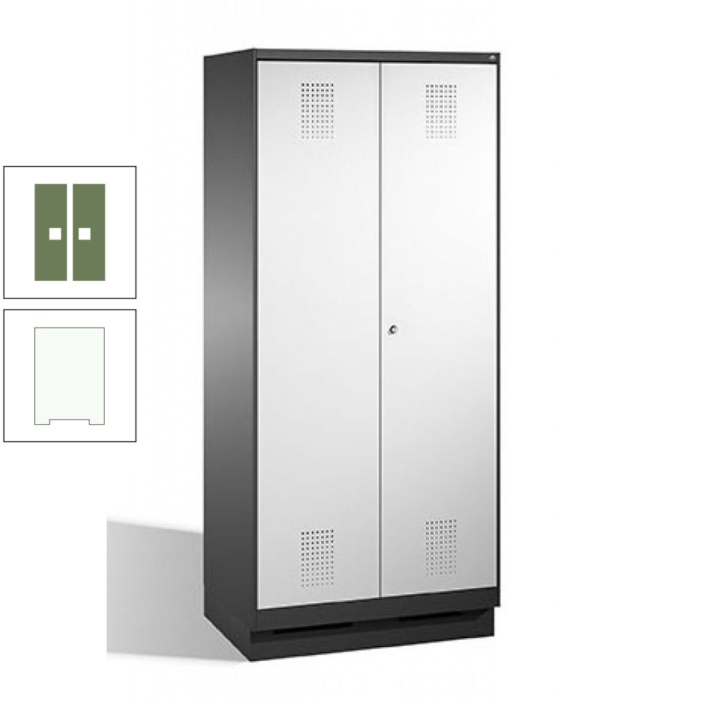 Doppel-Spind, Doppeltüren, Garderobenschrank mit Sockel, 2 Abteile a 400 mm, Korpus anthrazitgrau, Tür anthrazitgrau, 1.800 x 800 x 500 mm (HxBxT)