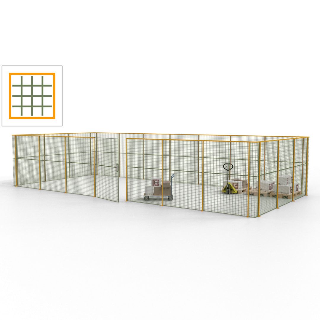 Hallentrennwand - Flügeltür, Gitter - 19 Gitterwände - 2.200 x 10.900 x 4.900 mm (HxBxT) - Perlweiß/reinorange