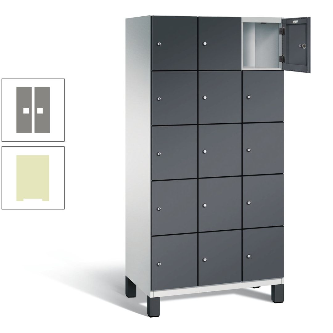 Fächerschrank, Stahlschrank, 15 Fächer, Türöffnungsbegrenzer, Füße, 1.980 x 900 x 525 mm (HxBxT), Korpus anthrazitgrau, Front anthrazitgrau