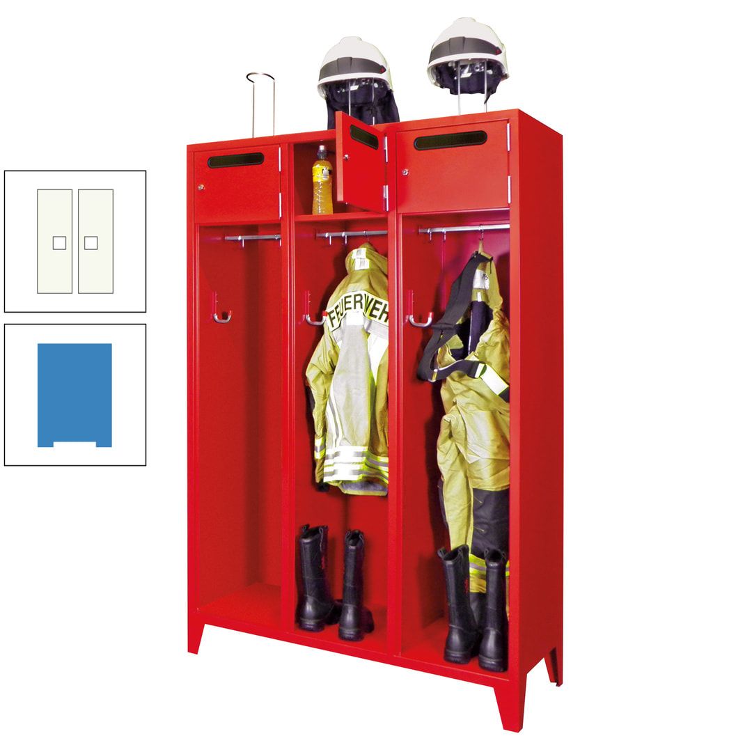 Feuerwehrschrank - 3 Abteile - Ablagefach mit Tür, Einwurfschlitz - 2.100 x 1.230 x 500 mm (HxBxT) - anthrazitgrau