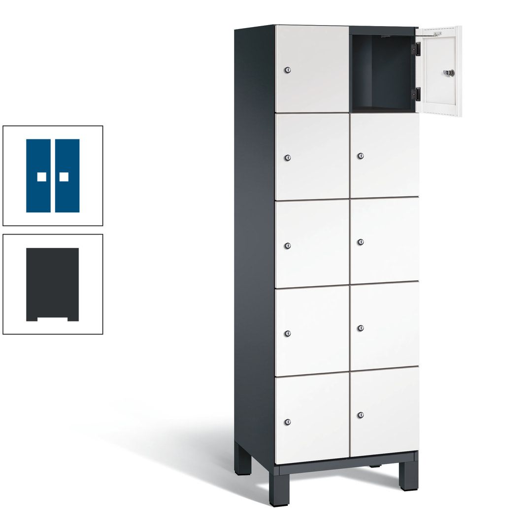 Fächerschrank, Stahlschrank, 10 Fächer, Türöffnungsbegrenzer, Füße, 1.980 x 600 x 525 mm (HxBxT), Korpus anthrazitgrau, Front anthrazitgrau