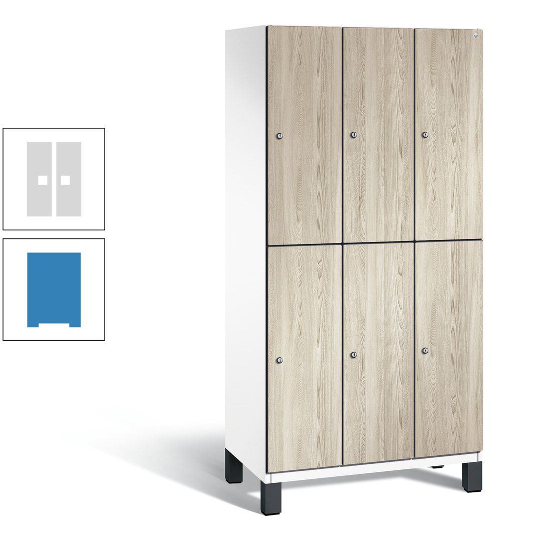 Fächerschrank, Garderobenschrank, mit Füßen, 3 Abteile, 1.980 x 900 x 525 mm (HxBxT), Korpus anthrazitgrau, Tür Donau-Ahorn