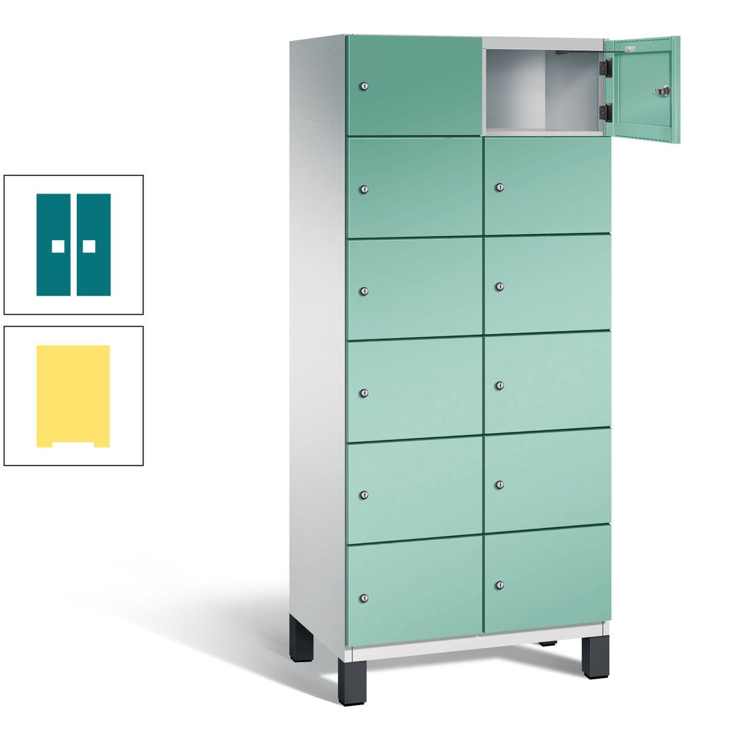 Fächerschrank, Stahlschrank, 12 Fächer, Türöffnungsbegrenzer, Füße, 1.980 x 800 x 525 mm (HxBxT), Korpus anthrazitgrau, Front anthrazitgrau