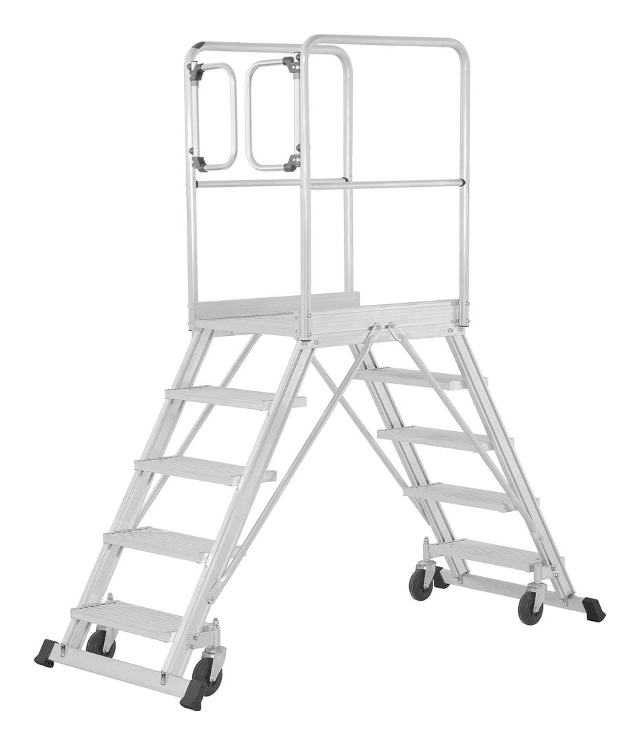 Fahrbare Podestleiter - beidseitig begehbar - Stufenzahl 2 x 3 - Höhe 1.760 mm - Podesttreppe - Rollpodest - Plattformleiter - Hymer