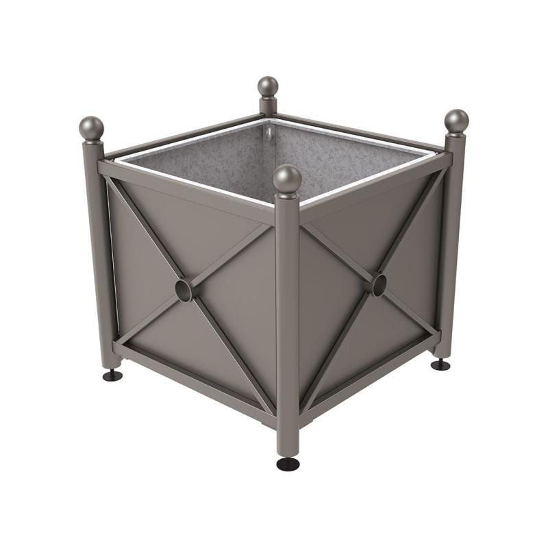 Pflanzbehälter, fvz.Stahl, innen feuerverzinkt, Verladungsgriffe, verstellbare Füße, Kopf Agora, 900 x 1.000 x 1.000 mm (HxBxT), enzianblau