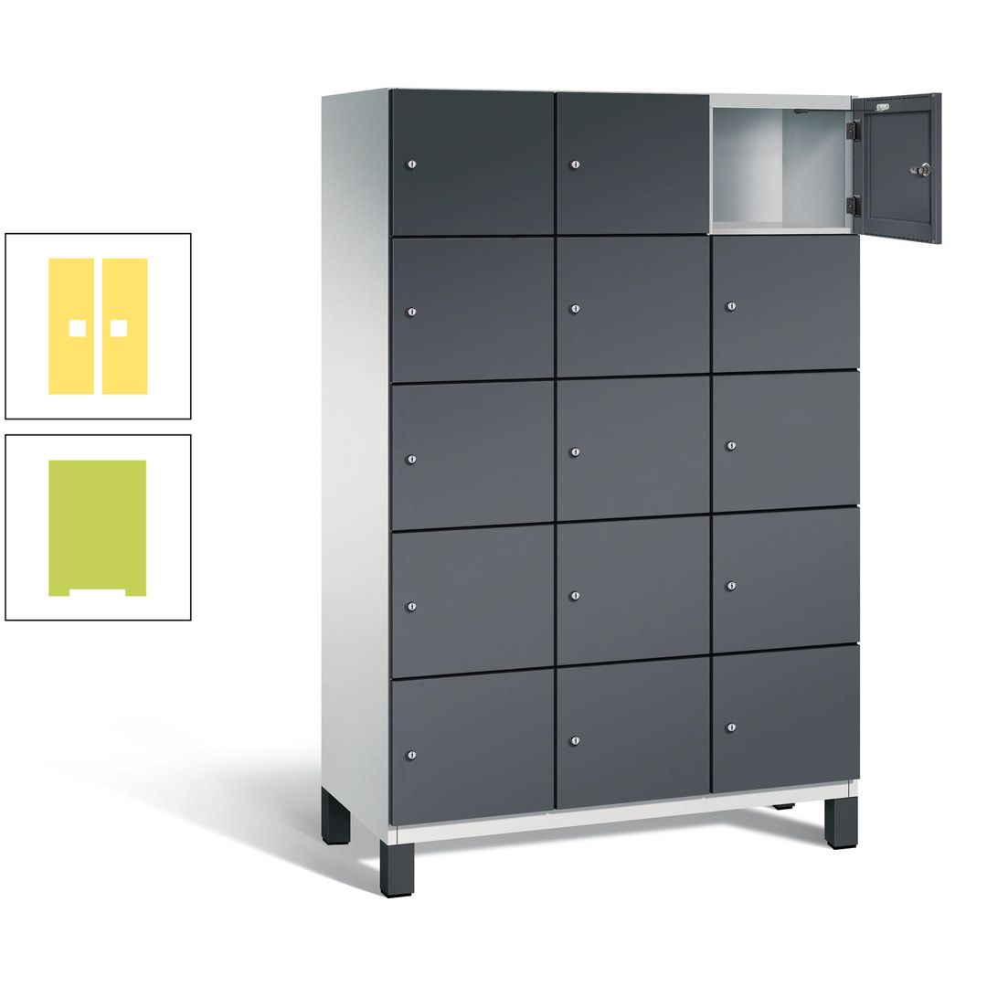 Fächerschrank, Stahlschrank, 15 Fächer, Türöffnungsbegrenzer, Füße, 1.980 x 1.200 x 525 mm (HxBxT), Korpus anthrazitgrau, Front anthrazitgrau