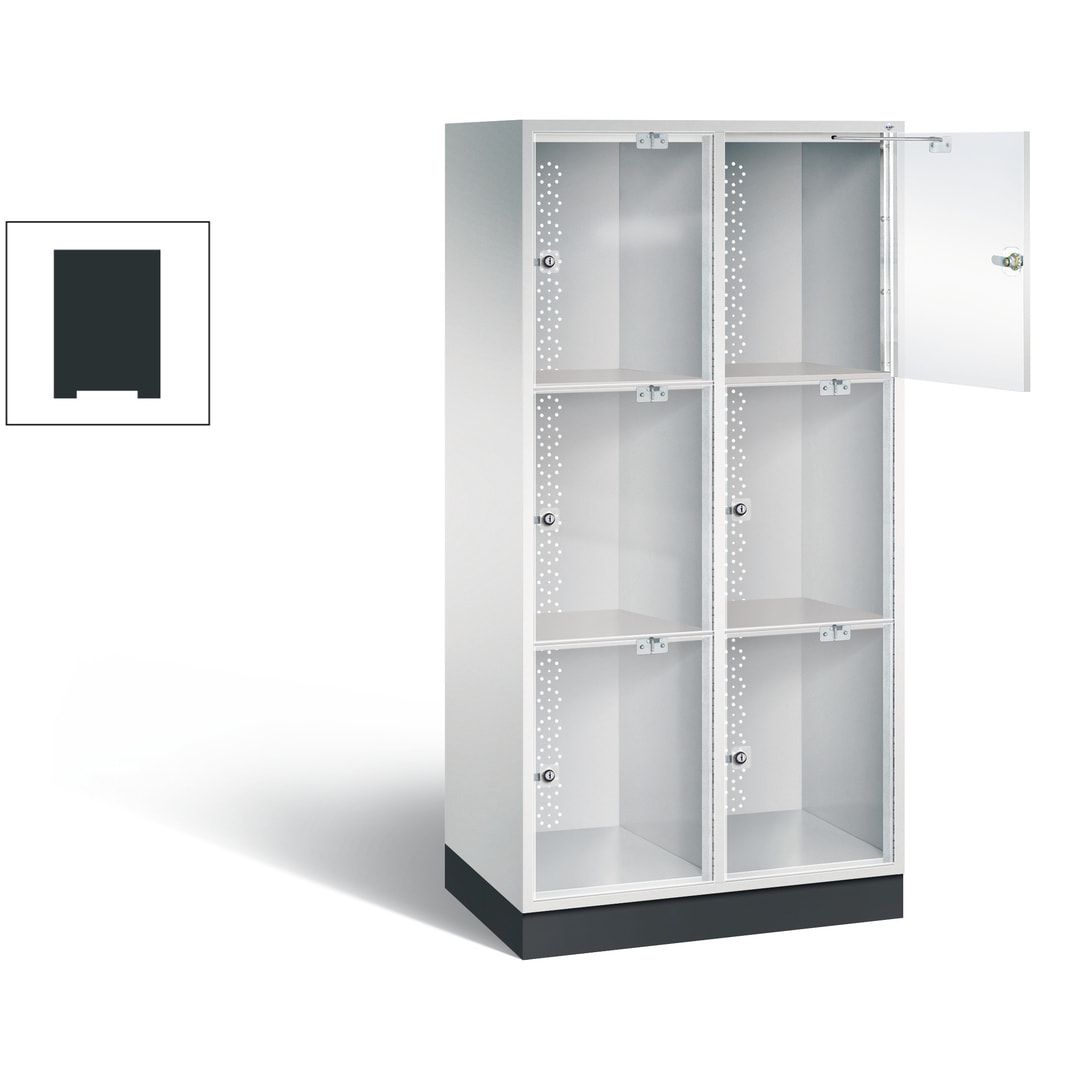Schließfachschrank, Fächerschrank mit Türen aus Acrylglas, 2 Abteile, 6 Fächer, Zylinderschloss, 1.750 x 820 x 500 mm (HxBxT), Korpus anthrazitgrau