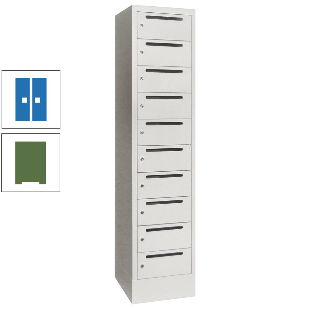 Postverteilerschrank, Schließfachschrank, 1 Abteil a 400 mm, 10 Fächer, 1.850 x 400 x 500 mm (HxBxT), Korpus anthrazitgrau, Front anthrazitgrau