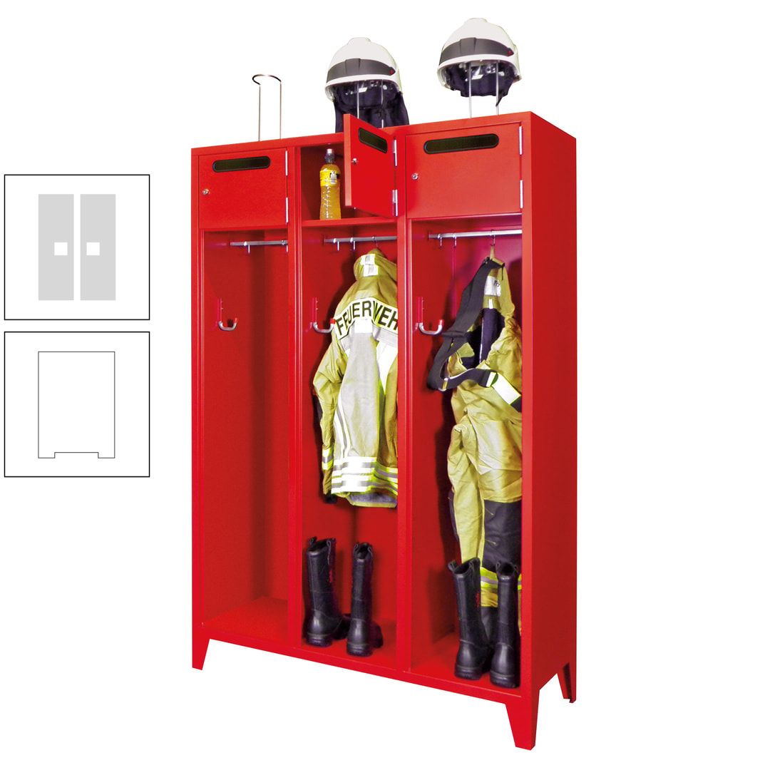 Feuerwehrschrank - 3 Abteile - Ablagefach mit Tür, Einwurfschlitz - 2.100 x 1.230 x 500 mm (HxBxT) - anthrazitgrau