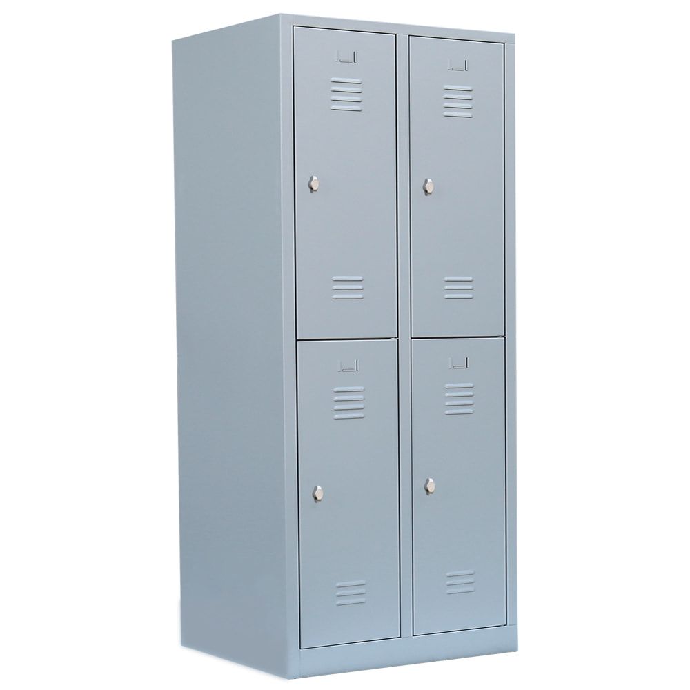 Garderobenschrank, Doppelstockspind, 2 Abteile, 4 Fächer, 1.800 x 800 x 500 mm (HxBxT), Stahl, Drehriegel, Korpus: lichtgrau, Front: anthrazitgrau