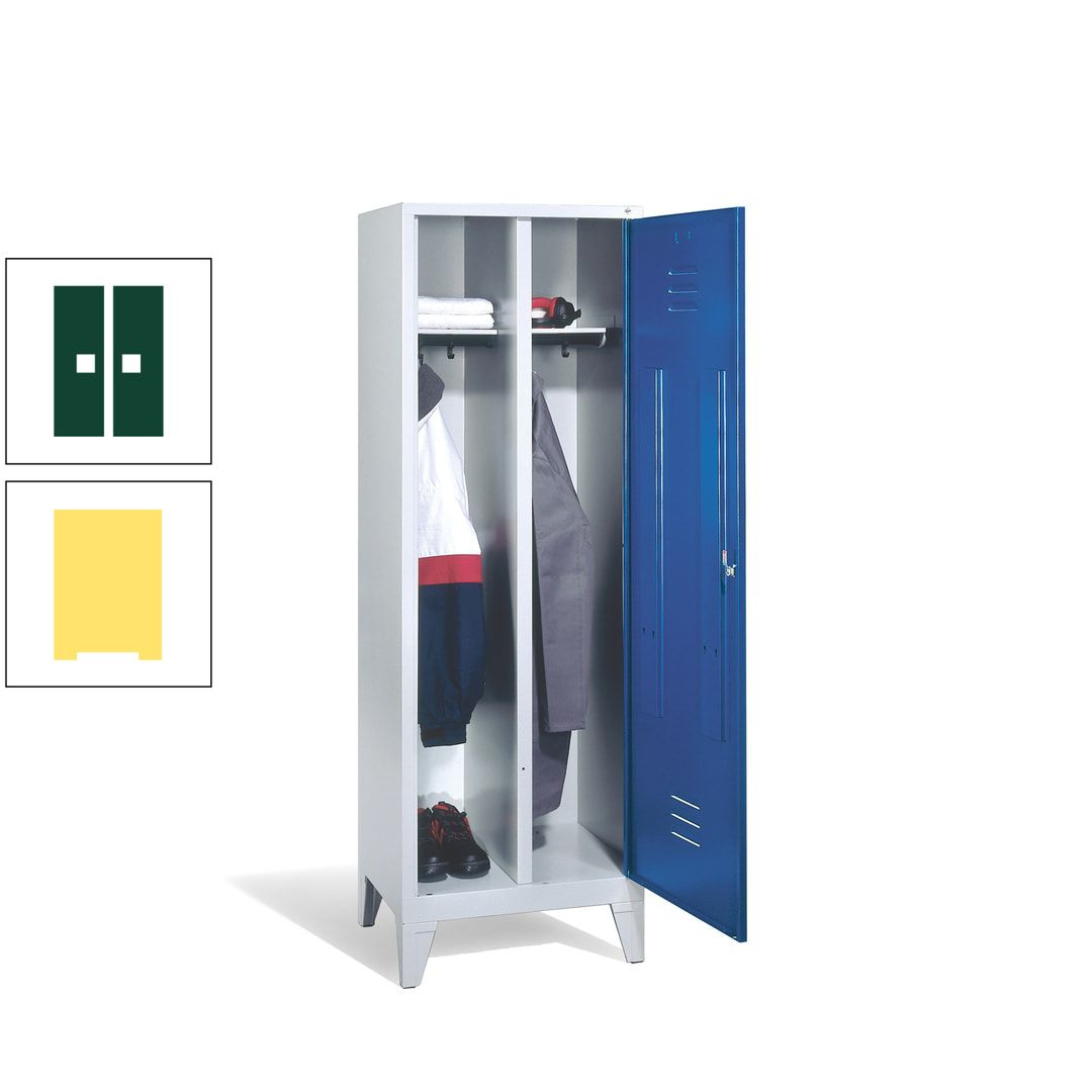 Doppel-Spind mit Großtür, Garderobenschrank mit Füßen, 2 Abteile a 300 mm, Korpus anthrazitgrau, Tür anthrazitgrau, 1.850 x 610 x 500 mm (HxBxT)