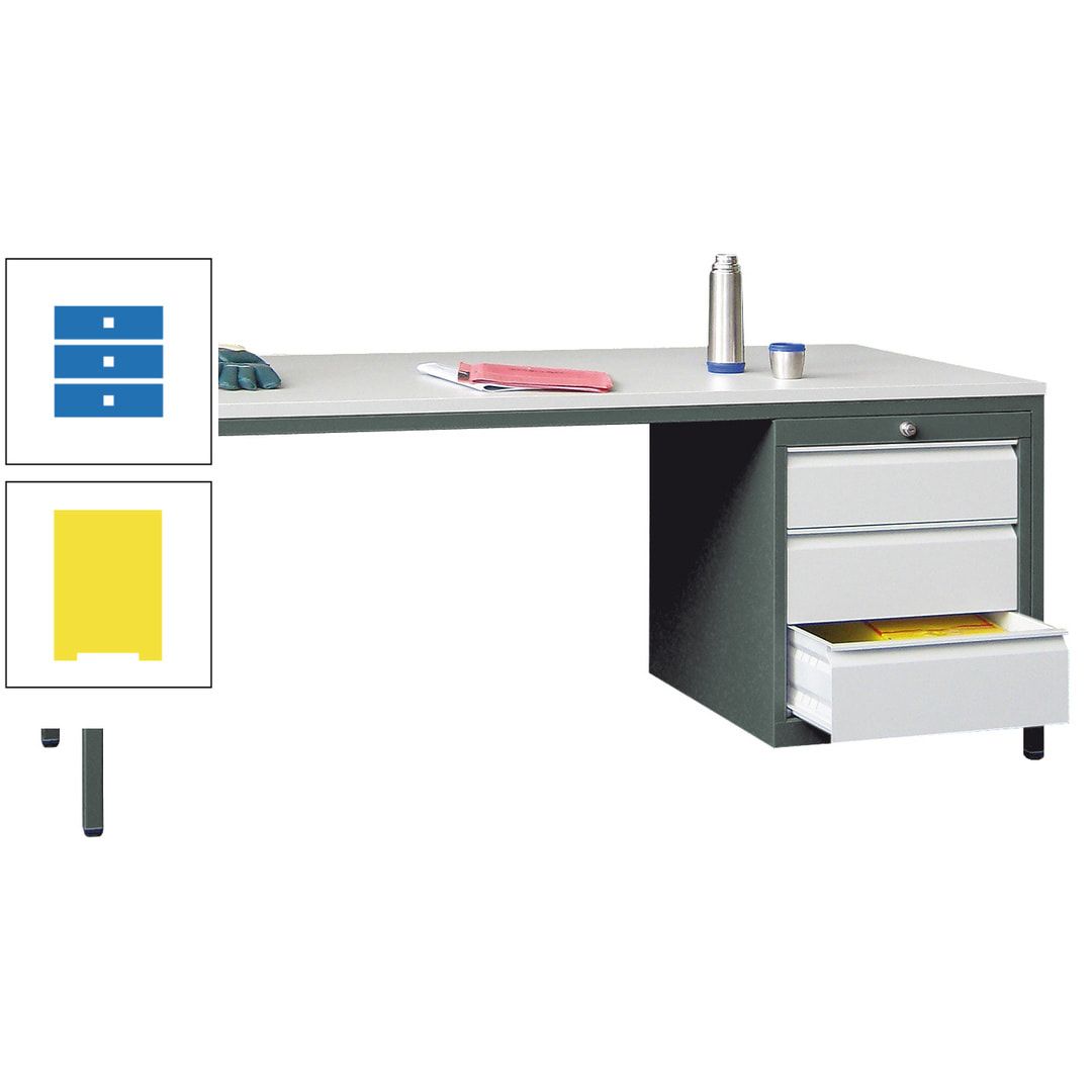 Meisterschreibtisch - 3 Schubladen 150 / 175 mm - 720 x 1.700 x 800 mm (HxBxT) - anthrazitgrau