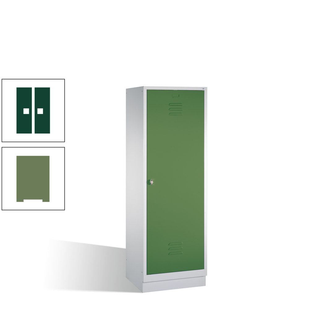 Doppel-Spind mit Großtür, Garderobenschrank mit Sockel, 2 Abteile a 300 mm, Korpus anthrazitgrau, Tür anthrazitgrau, 1.800 x 610 x 500 mm (HxBxT)