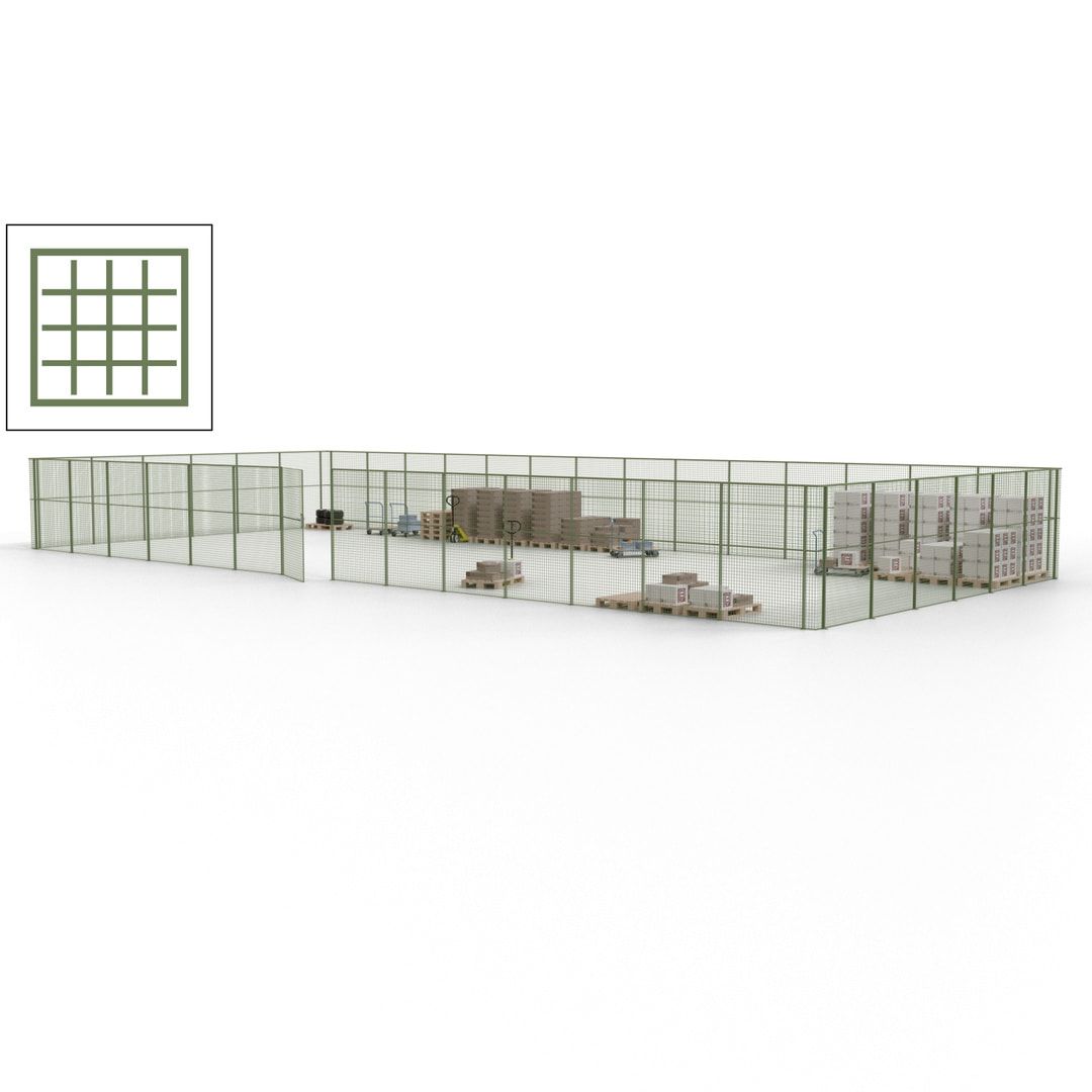 Maschinen Schutzgitter - Hallentrennwand - Sicherheitszaun - Tür - 60 m - 2.200 x 21.400 x 9.400 mm (HxBxT) - enzianblau