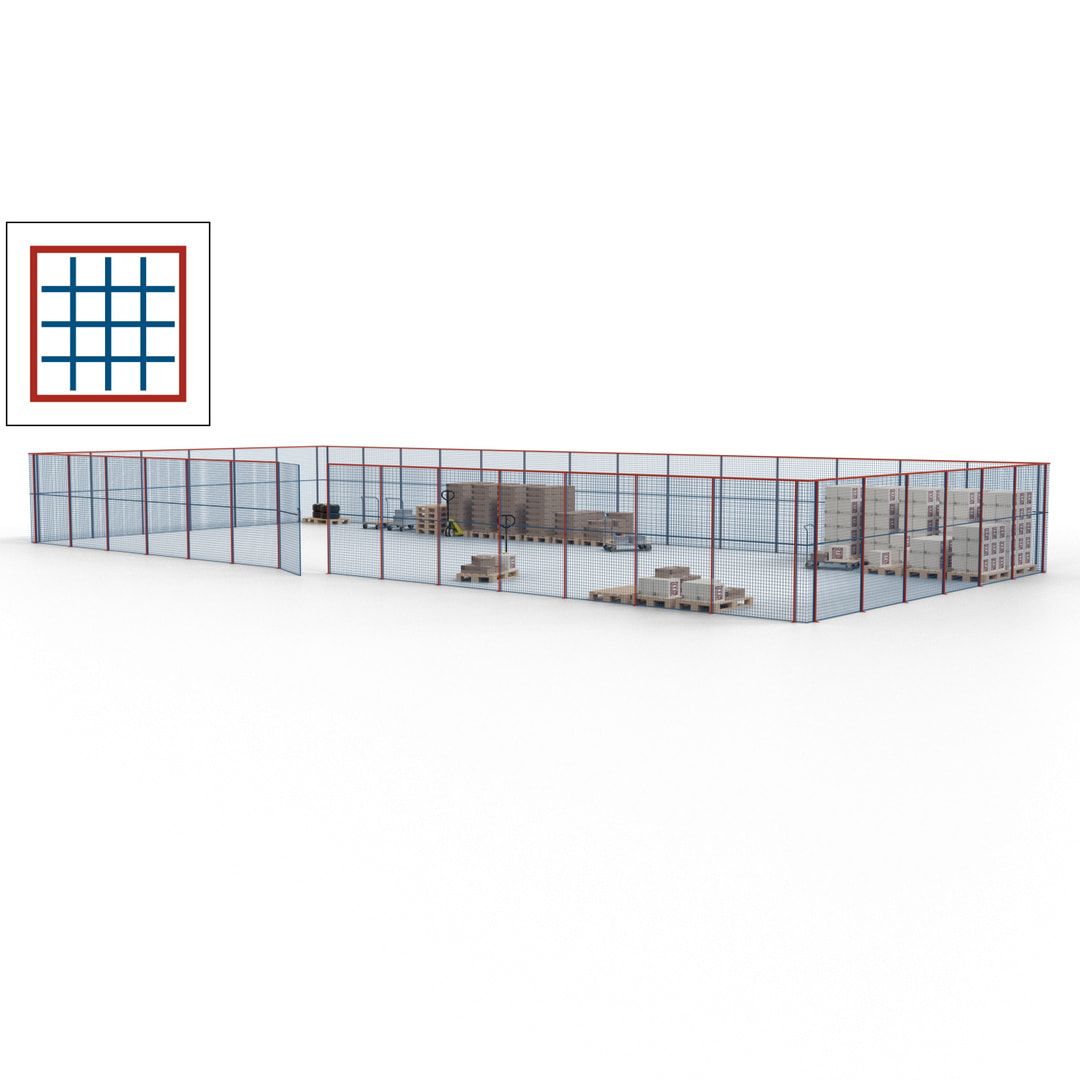 Maschinen Schutzgitter - Hallentrennwand - Sicherheitszaun - Tür - 60 m - 2.200 x 21.400 x 9.400 mm (HxBxT) - enzianblau