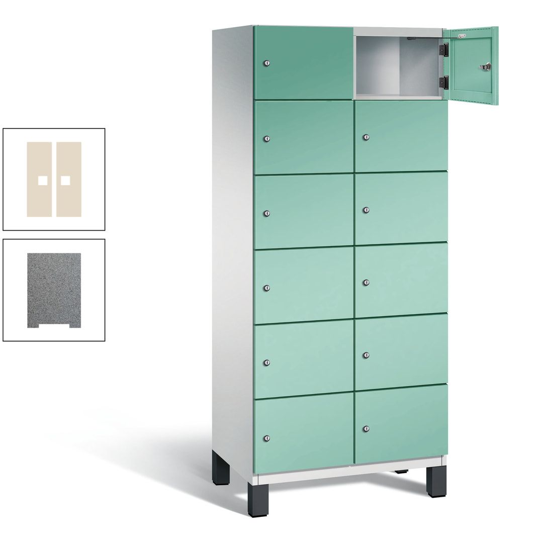 Fächerschrank, Stahlschrank, 12 Fächer, Türöffnungsbegrenzer, Füße, 1.980 x 800 x 525 mm (HxBxT), Korpus anthrazitgrau, Front anthrazitgrau
