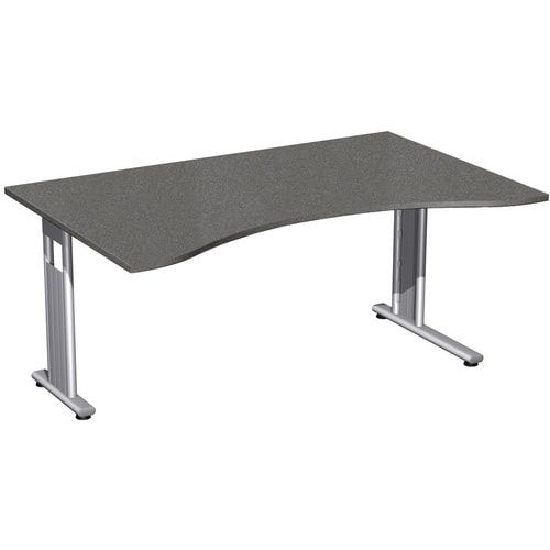 Schreibtisch, C-Fuß Flex, Ergo, Füße einseitig verkürzt, 720 x 1.600 x 1.000 mm (HxBxT), Bürotisch, Konferenztisch, Gestell silber, Dekor Ahorn