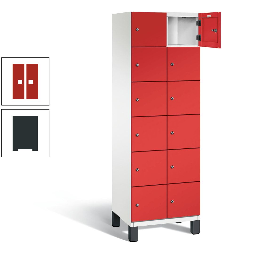 Fächerschrank, Stahlschrank, 12 Fächer, Türöffnungsbegrenzer, Füße, 1.980 x 600 x 525 mm (HxBxT), Korpus anthrazitgrau, Front anthrazitgrau
