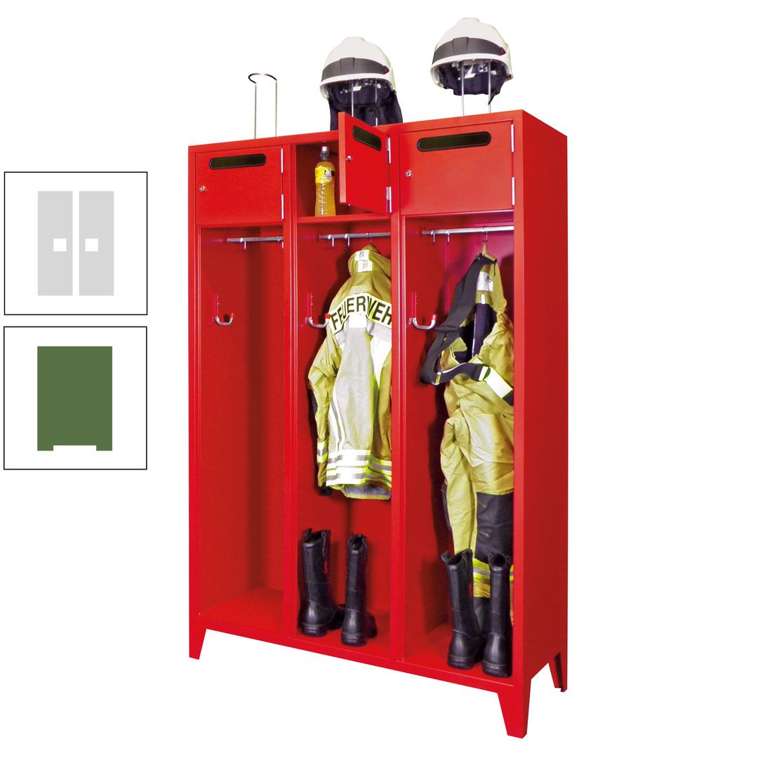 Feuerwehrschrank - 3 Abteile - Ablagefach mit Tür, Einwurfschlitz - 2.100 x 1.230 x 500 mm (HxBxT) - anthrazitgrau