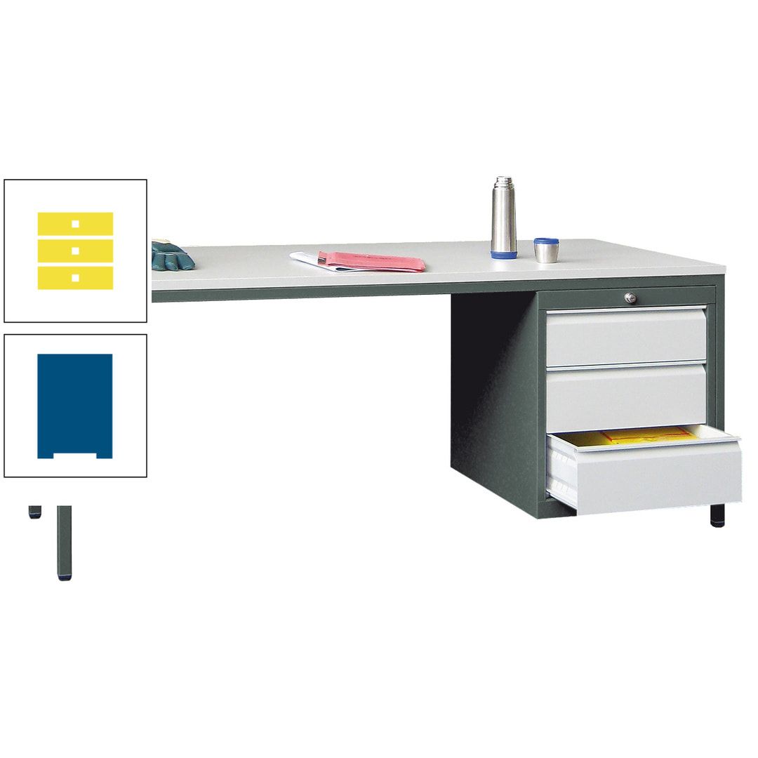Meisterschreibtisch - 3 Schubladen 150 / 175 mm - 720 x 1.700 x 800 mm (HxBxT) - anthrazitgrau